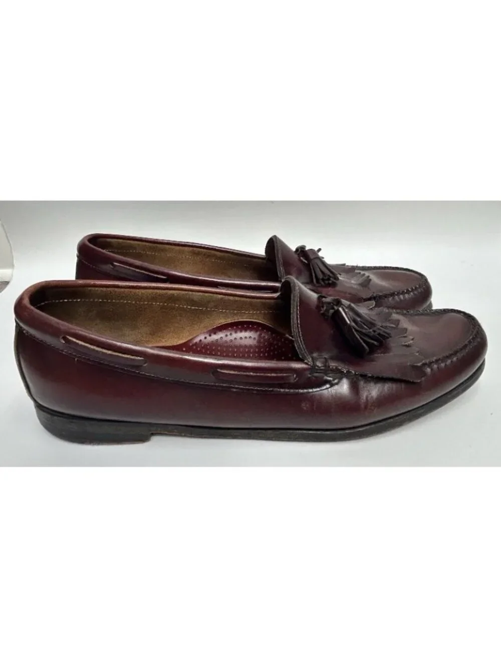 Bass & Co Weejuns 14 Classic BURGUNDY Layton Leather Kiltie Tassel Loafers Shoes